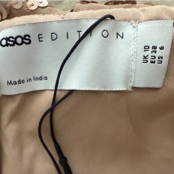 ASOS EDITION NWT ($130) | sequin off shoulder drape crop top in blush | size 6 - Picture 8 of 8